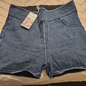 Halara Flex™ High Waisted Back Side Pocket Stretchy Knit Denim Casual Shorts
